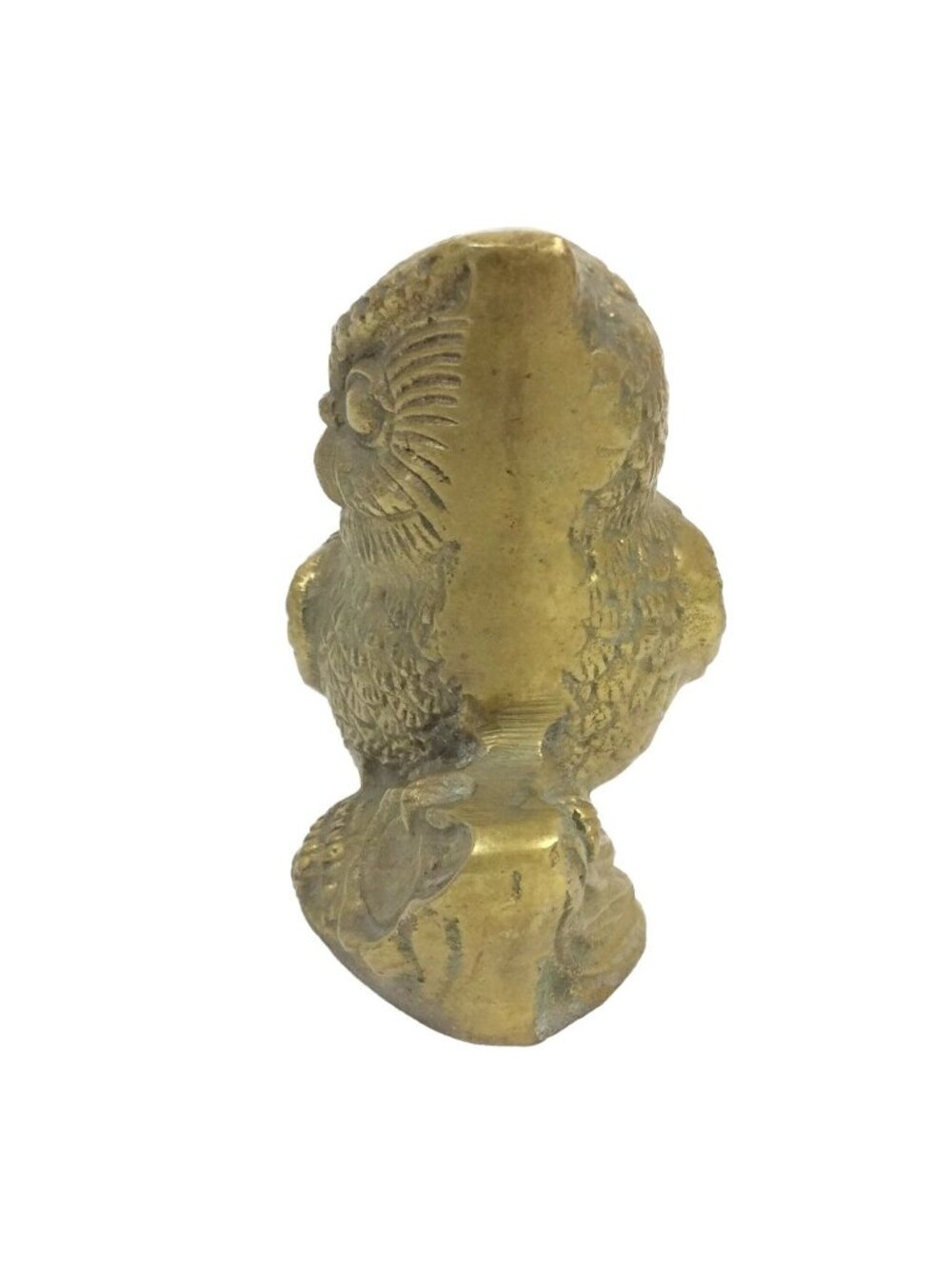 Vintage Brass Owl On Log Figurine Patina 3.5 inch Cast Metal Decorative Accent - Picture 2 of 5